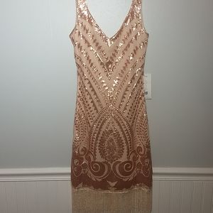 Blush colored beaded and sequined Deco style dress NWT size 8